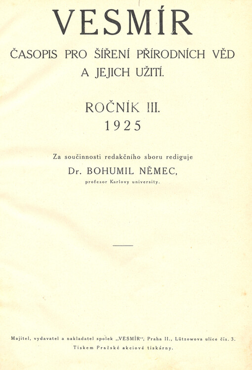 Vesmír : časopis pro šíření vědy přírodní, zeměpisné a národopisné