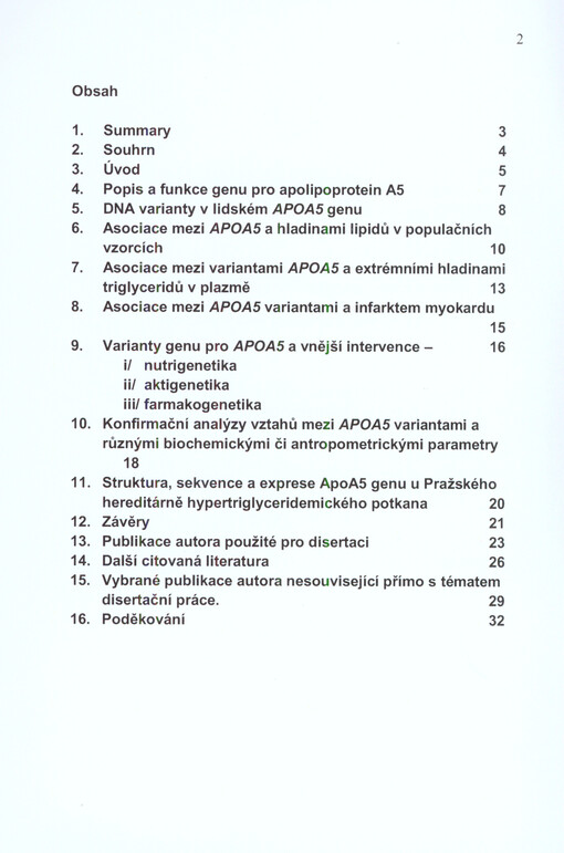 Gen pro apolipoprotein A5 a kardiovaskulární onemocnění : teze disertace k získání vědeckého titulu 