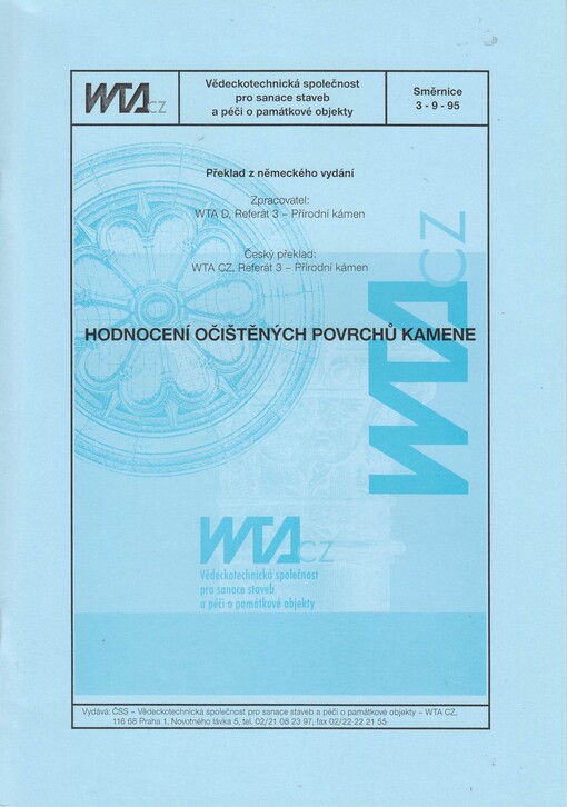 Hodnocení očištěných povrchů kamene : WTA technická směrnice 3-9-95-D