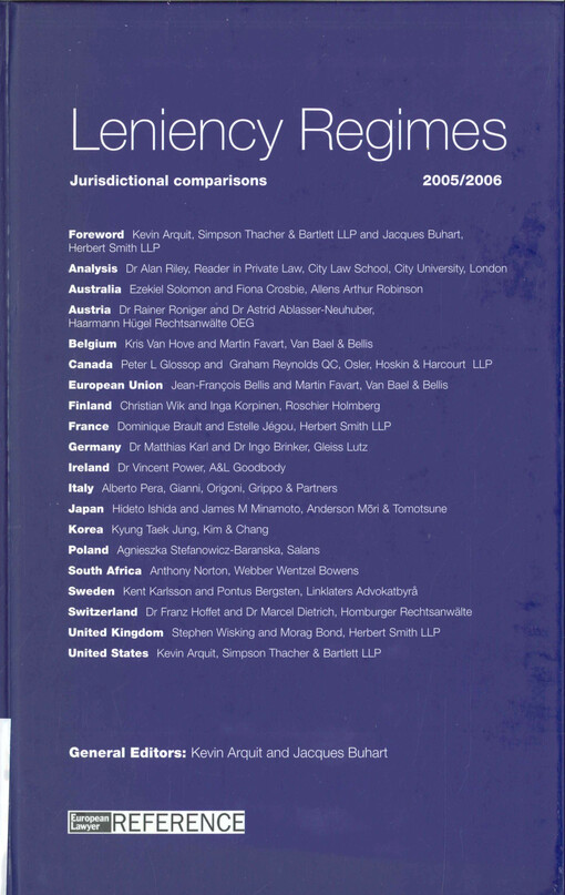 Leniency regimes : jurisdictional comparisons