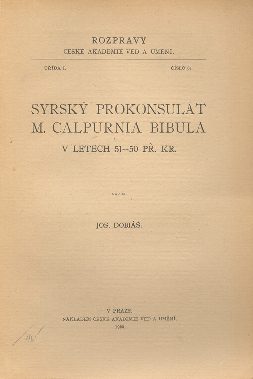 Syrský prokonsulát M. Calpurnia Bibula v letech 51-50 př. Kr.