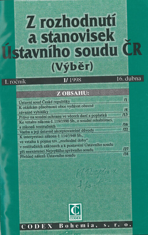 Z rozhodnutí a stanovisek Ústavního soudu ČR : (výběr)