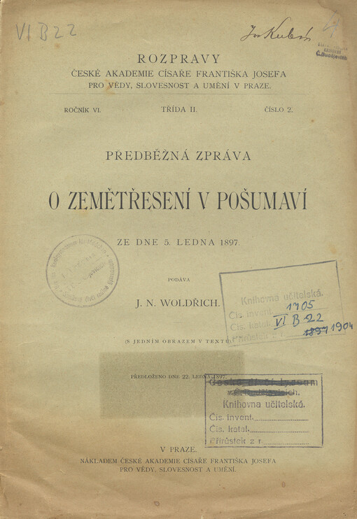 Předběžná zpráva o zemětřesení v Pošumaví ze dne 5. ledna 1897