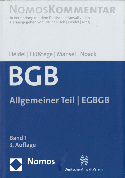 BGB : allgemeiner Teil / EGBGB. Band 1
