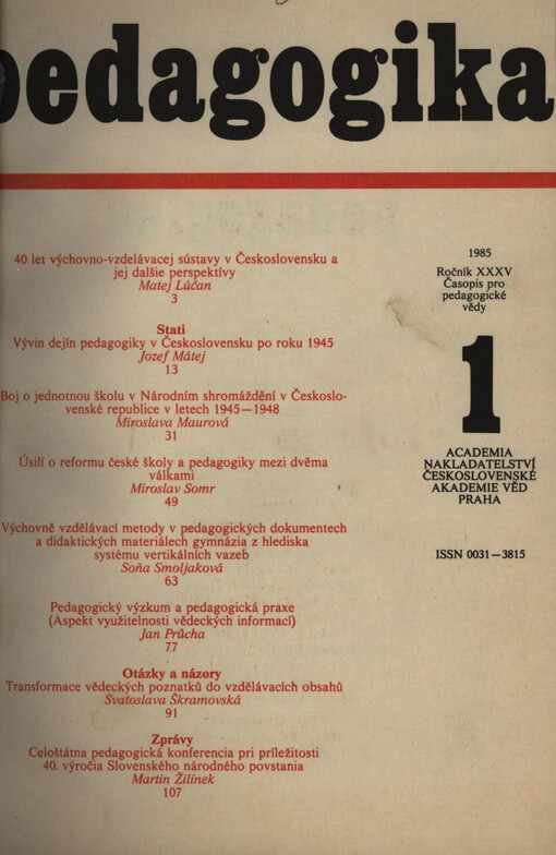 Pedagogika : časopis pro pedagogickou theorii a praxi