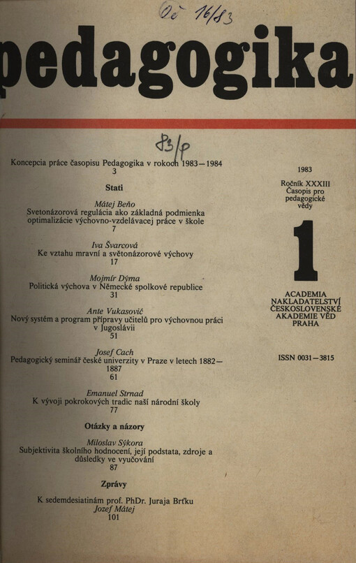 Pedagogika : časopis pro pedagogickou theorii a praxi