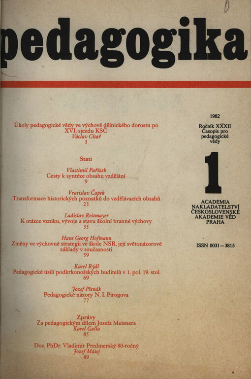 Pedagogika : časopis pro pedagogickou theorii a praxi