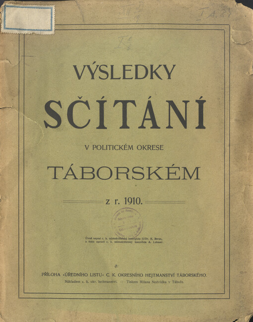 Výsledky sčítání v politickém okrese Táborském z r. 1910