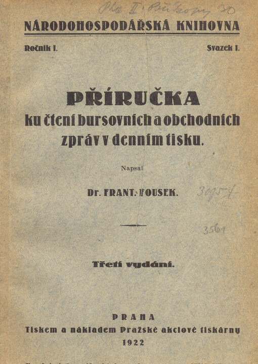 Příručka ku čtení bursovních a obchodních zpráv v denním tisku