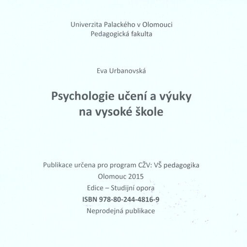 Psychologie učení a výuky na vysoké škole