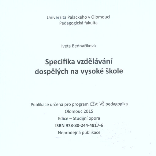 Specifika vzdělávání dospělých na vysoké škole