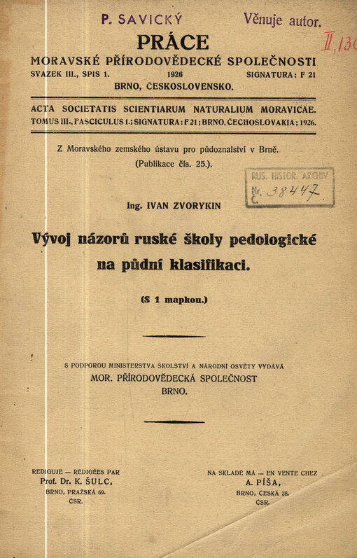 Vývoj názorů ruské školy pedologické na půdní klasifikaci