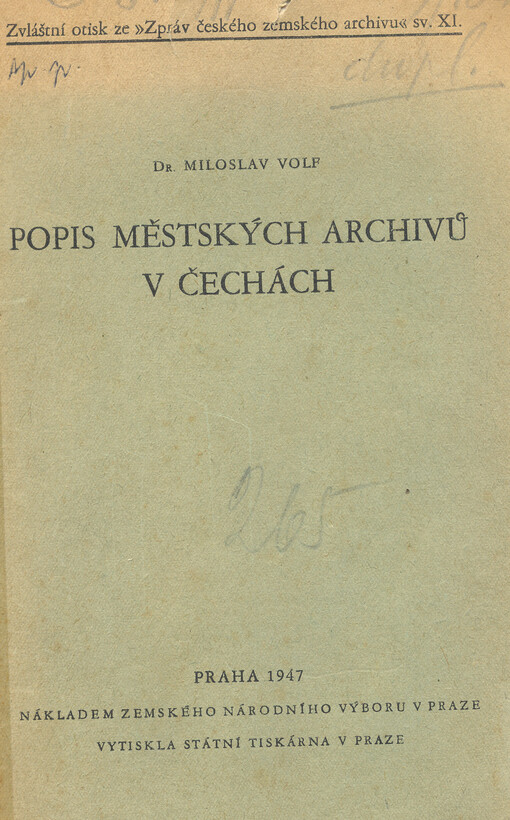 Popis městských archivů v Čechách