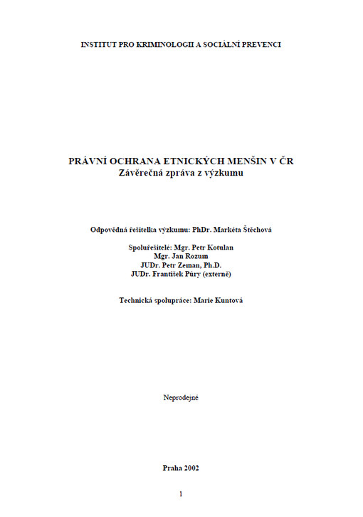 Právní ochrana etnických menšin v ČR : závěrečná zpráva z výzkumu