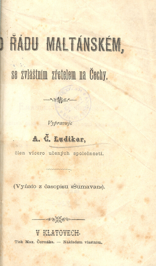 O řádu Maltánském, se zvláštním zřetelem na Čechy