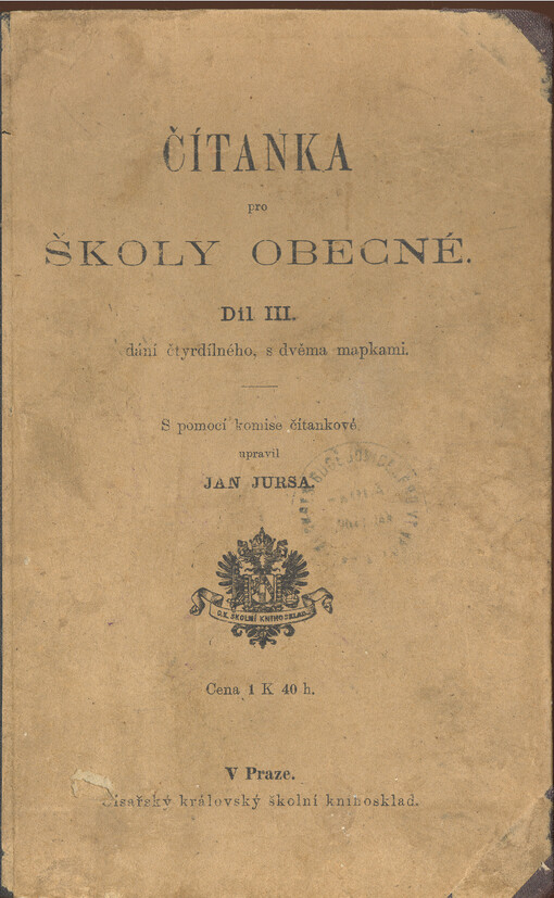 Čítanka pro školy obecné. Díl III. vydání čtyrdílného, Pro čtvrtou třídu pětitřídních škol