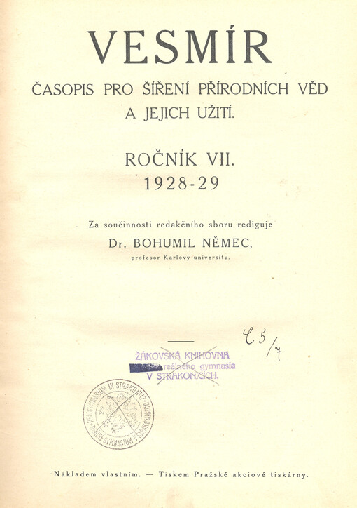 Vesmír : časopis pro šíření vědy přírodní, zeměpisné a národopisné