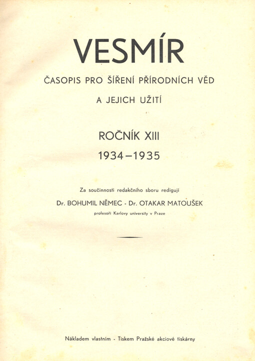 Vesmír : časopis pro šíření vědy přírodní, zeměpisné a národopisné