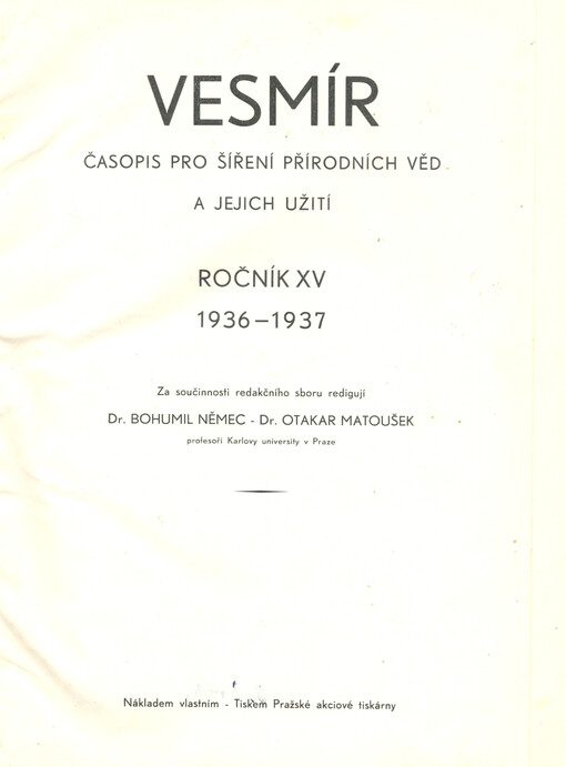 Vesmír : časopis pro šíření vědy přírodní, zeměpisné a národopisné