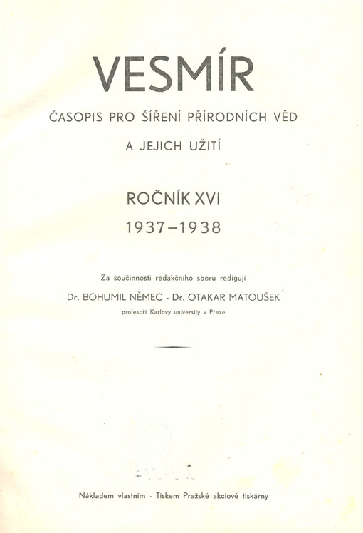Vesmír : časopis pro šíření vědy přírodní, zeměpisné a národopisné