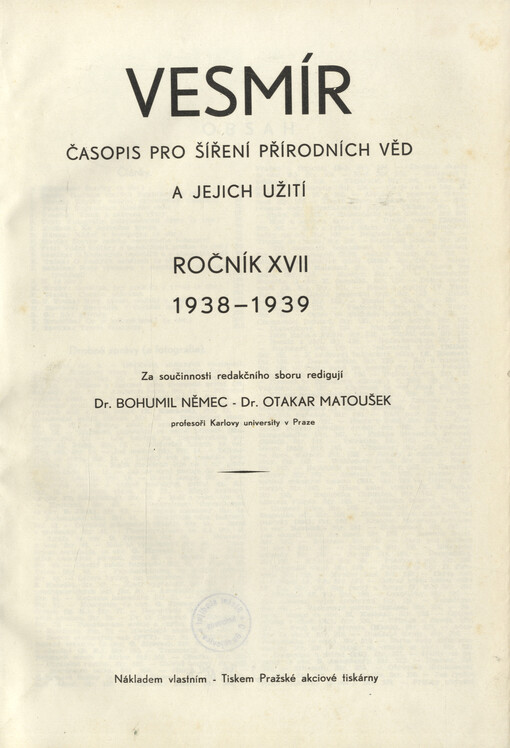 Vesmír : časopis pro šíření vědy přírodní, zeměpisné a národopisné