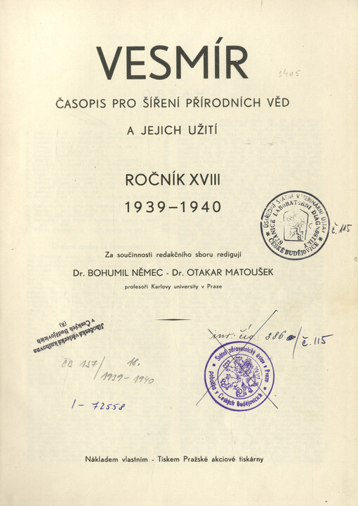 Vesmír : časopis pro šíření vědy přírodní, zeměpisné a národopisné