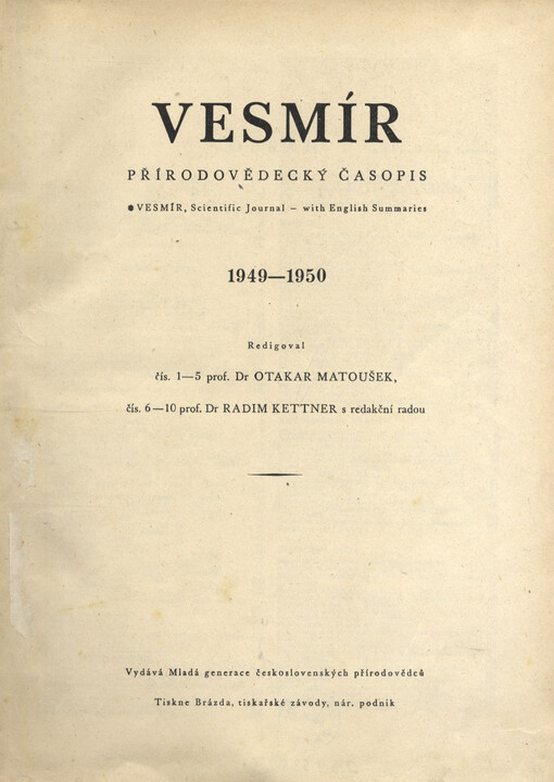 Vesmír : časopis pro šíření vědy přírodní, zeměpisné a národopisné