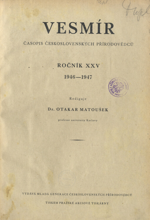 Vesmír : časopis pro šíření vědy přírodní, zeměpisné a národopisné