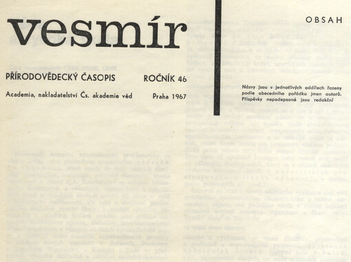 Vesmír : časopis pro šíření vědy přírodní, zeměpisné a národopisné