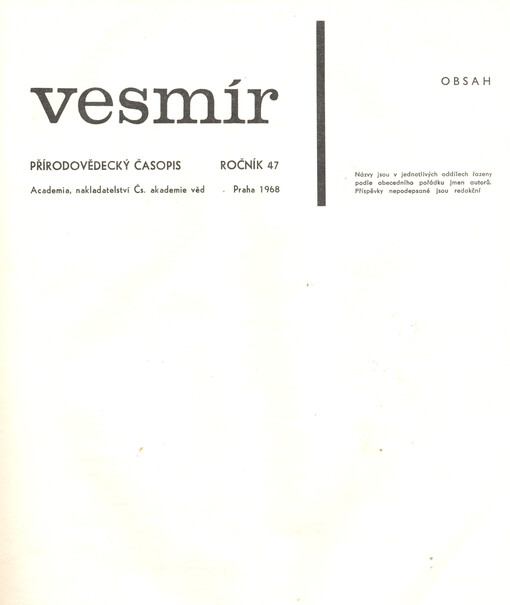 Vesmír : časopis pro šíření vědy přírodní, zeměpisné a národopisné
