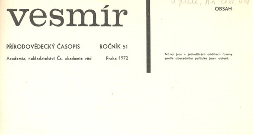 Vesmír : časopis pro šíření vědy přírodní, zeměpisné a národopisné