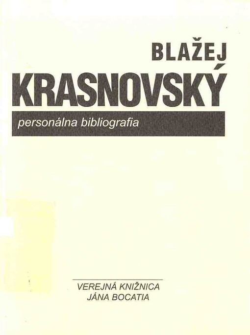 Blažej Krasnovský : personálna bibliografia /