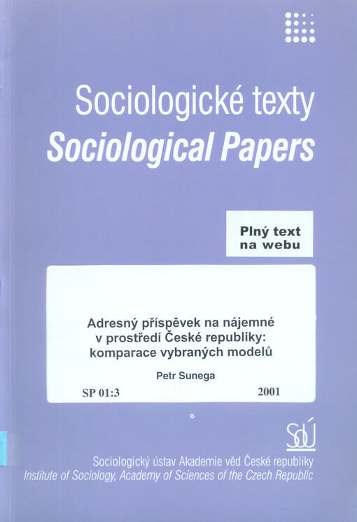 Adresný příspěvek na nájemné v prostředí České republiky: komparace vybraných modelů