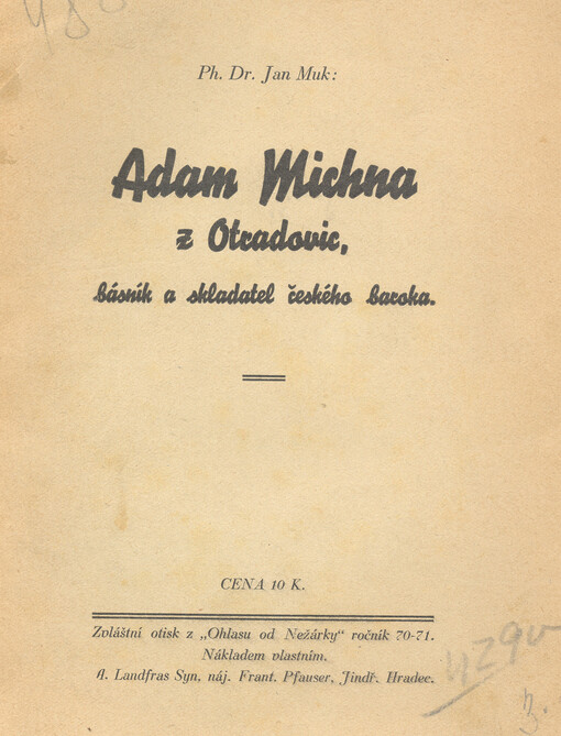 Adam Michna z Otradovic, básník a skladatel českého baroka