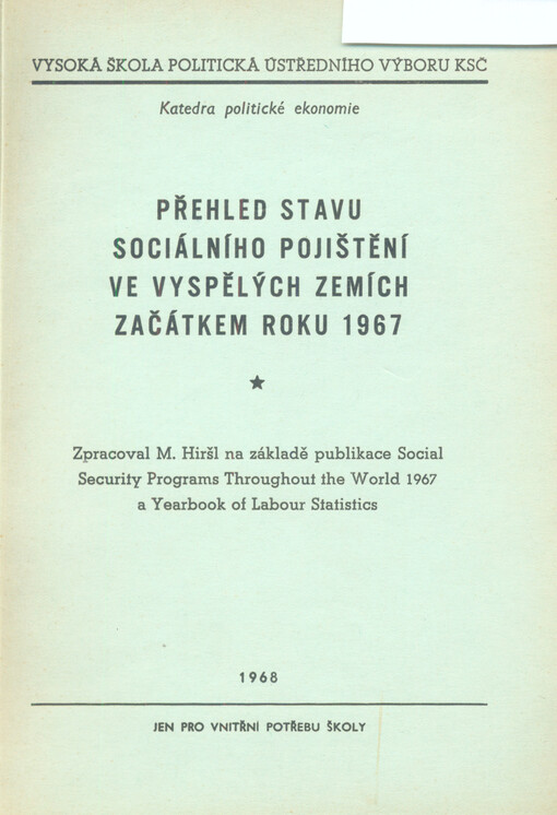 Přehled stavu sociálního pojištění ve vyspělých zemích začátkem roku 1967