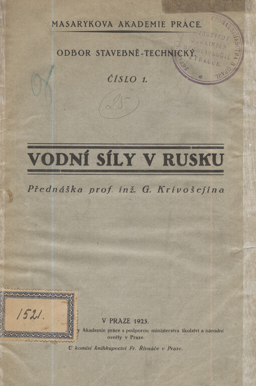 Vodní síly v Rusku :přednáška prof. inž. G. Krivošejina (dne 5. března 1923)