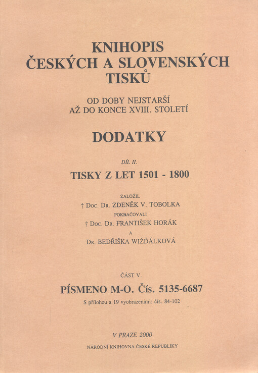 Knihopis českých a slovenských tisků od doby nejstarší až do konce XVIII. století - dodatky