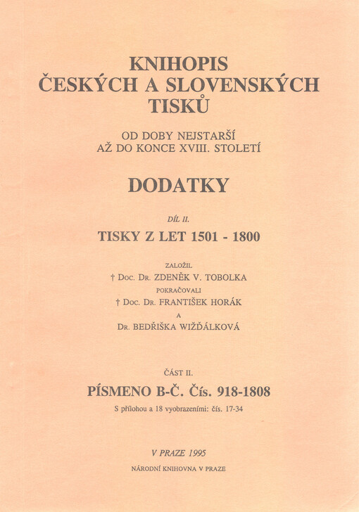 Knihopis českých a slovenských tisků od doby nejstarší až do konce XVIII. století - dodatky