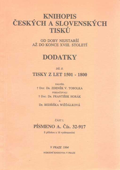 Knihopis českých a slovenských tisků od doby nejstarší až do konce XVIII. století - dodatky