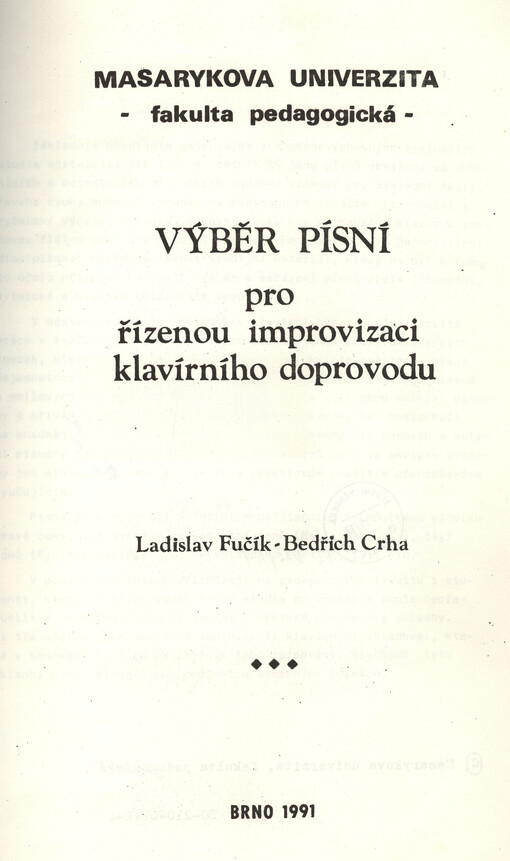 Výběr písní pro řízenou improvizaci klavírního doprovodu