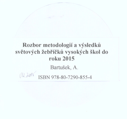 Rozbor metodologií a výsledků světových žebříčků vysokých škol do roku 2015