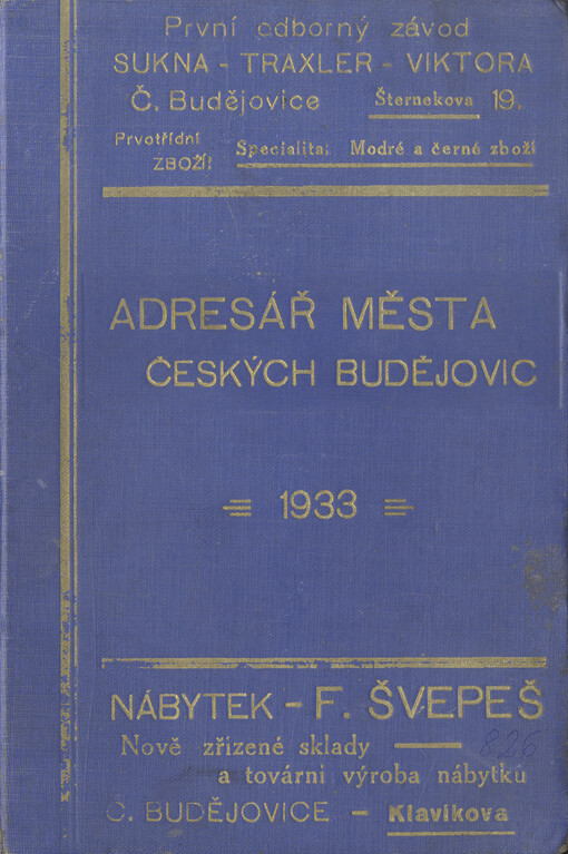 Adresář města Čes. Budějovic 1933