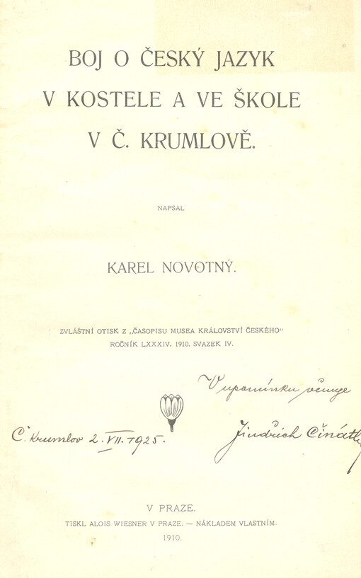 Boj o český jazyk v kostele a ve škole v Č. Krumlově