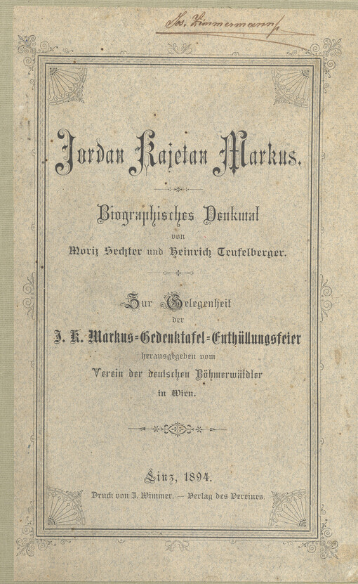 Jordan Kajetan Markus : biographisches Denkmal