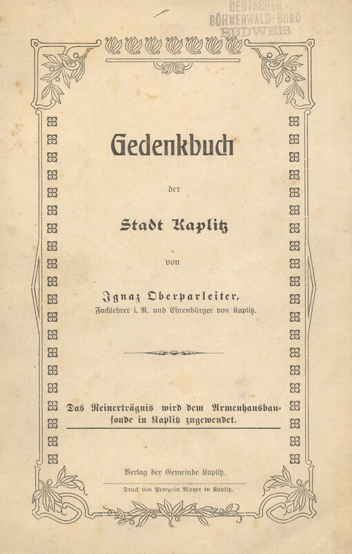 Gedenkbuch der Stadt Kaplitz