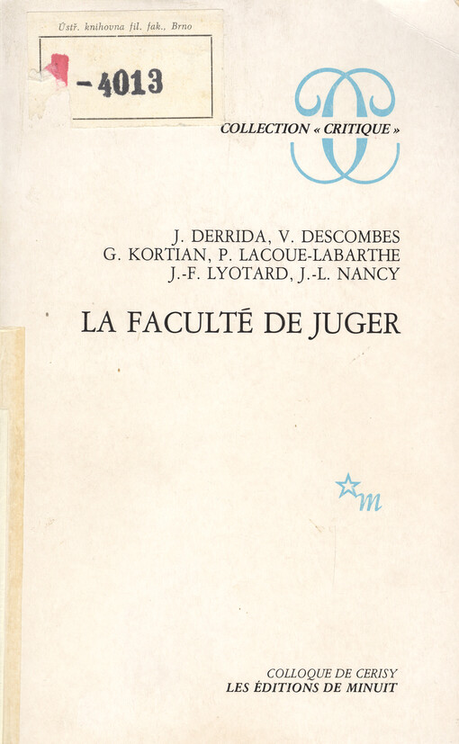 La faculté de juger :colloque de Cerisy