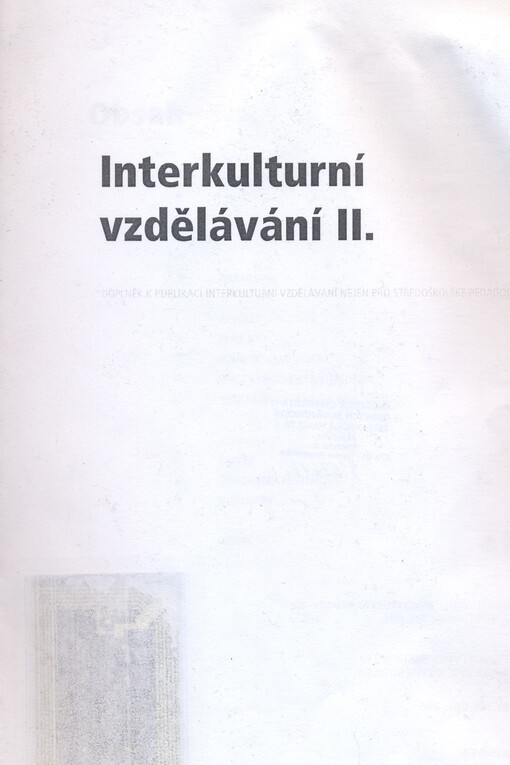 Interkulturní vzdělávání II: doplněk k publikaci Interkulturní vzdělávání nejen pro středoškolské pedagogy
