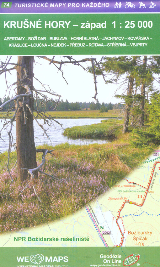 Krušné hory - západ 1:25 000 = Erzgebirge - west 1:25 000 : Abertamy, Boží Dar, Bublava, Horní Blatná, Jáchymov, Kovářská, Kraslice, Loučná, Nejdek, Přebuz, Rotava, Stříbrná, Vejprty