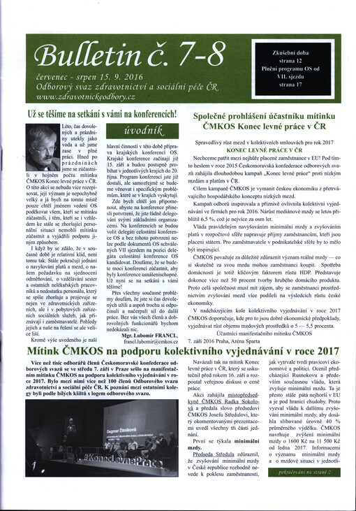 Bulletin Odborového svazu zdravotnictví a sociální péče České republiky