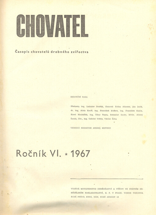 Chovatel : odborně zájmový měsíčník Českého svazu chovatelů